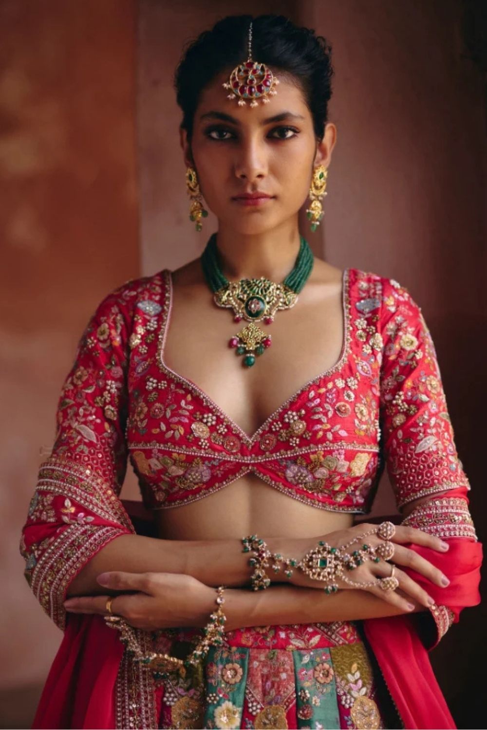 Velvet Patchwork Multi-Coloured Lehenga Set