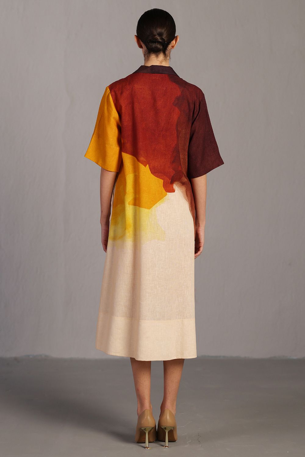 Diffuse brown & ochre long dress