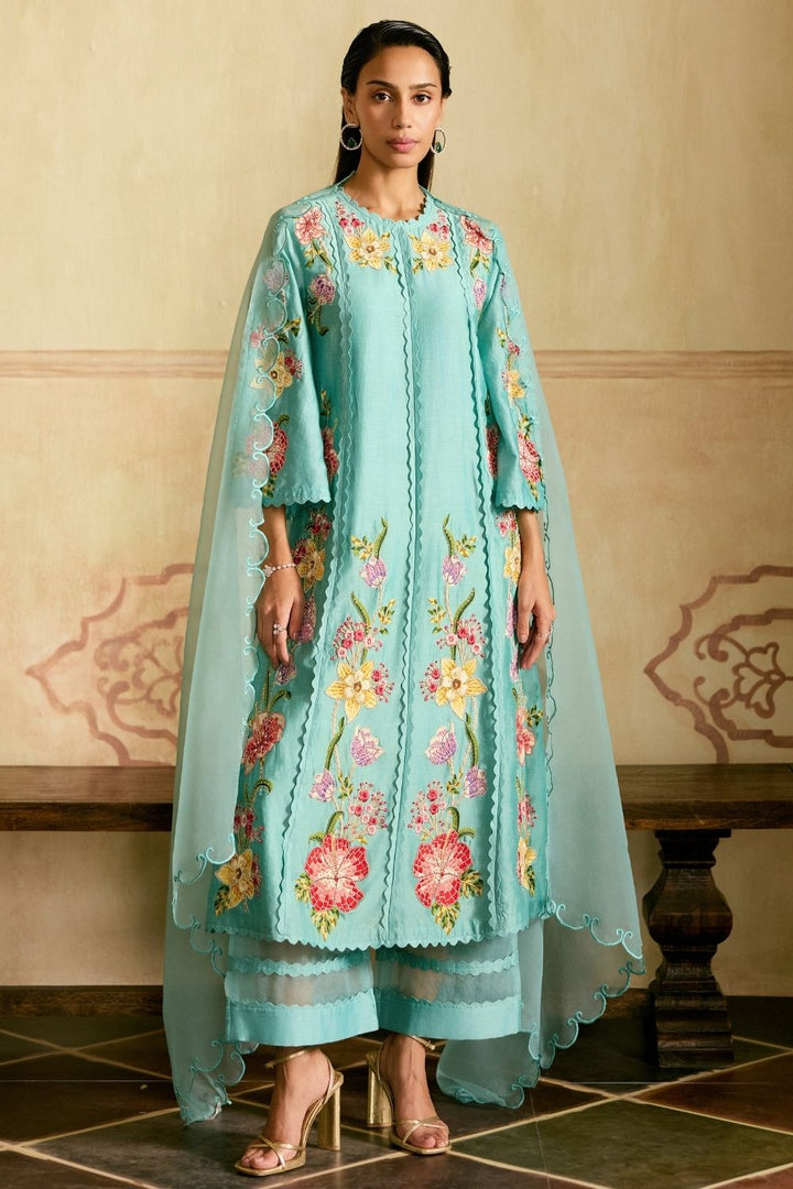 Aqua cutwork dupatta