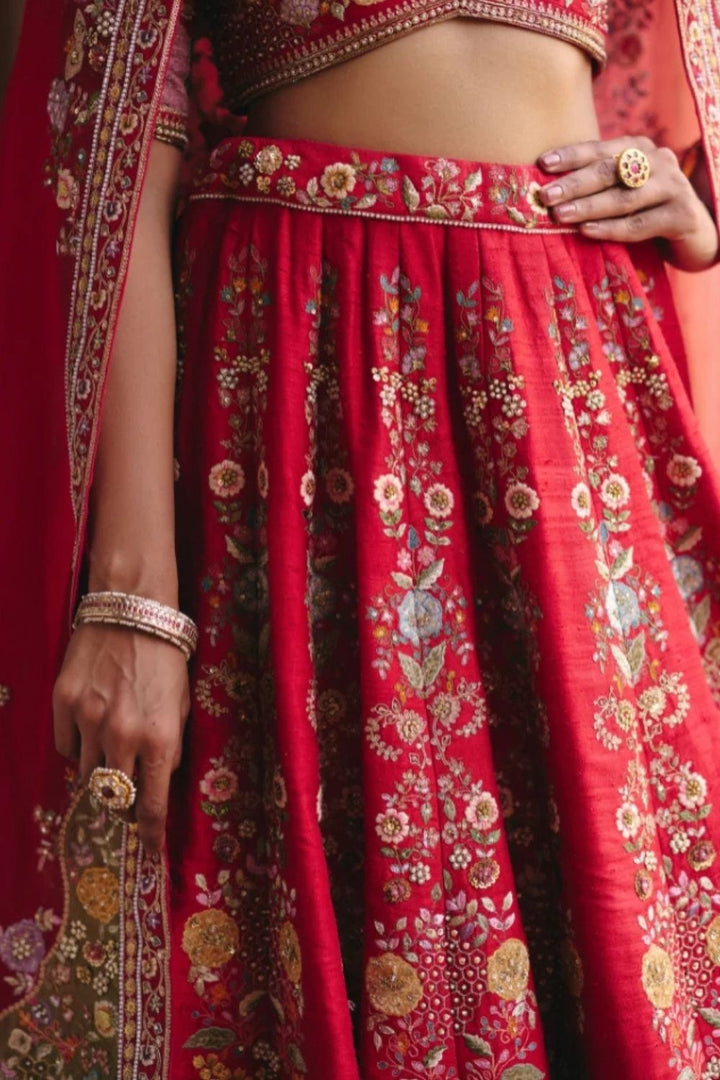 Velvet Patchwork Long Booti Lehenga With Organza Dupatta
