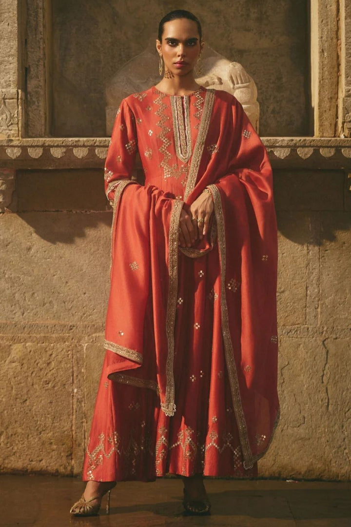 Red Copper Gota Anarkali