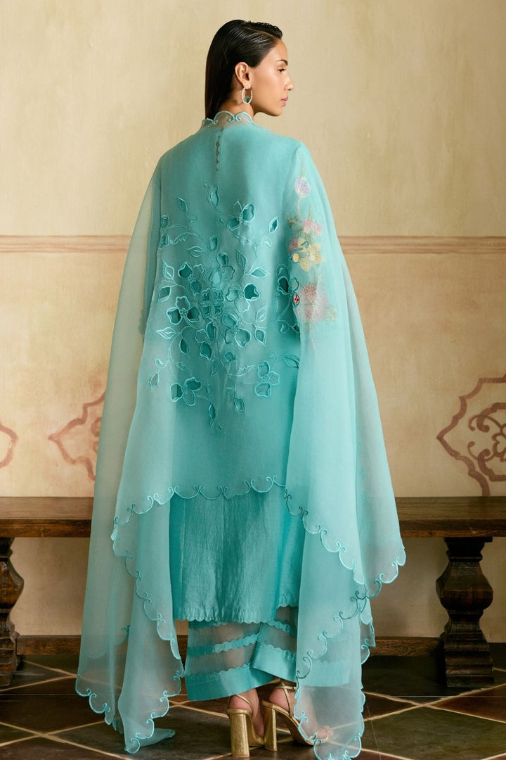 Aqua cutwork dupatta