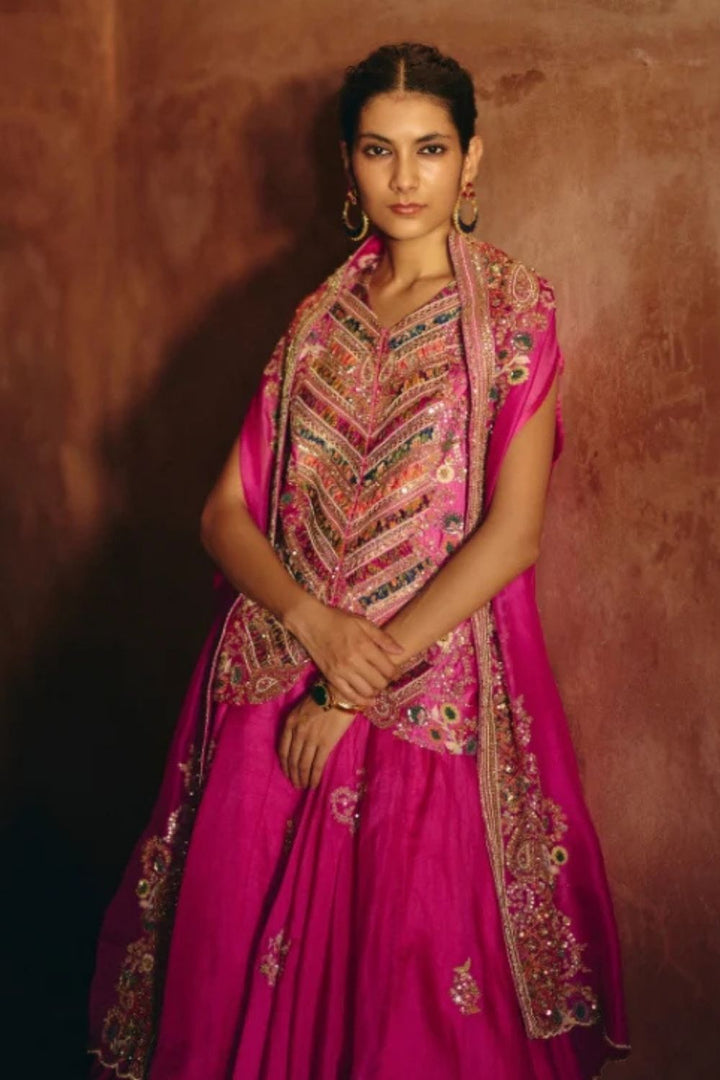 Gulrez Heavy Embroidered Jacket With Cape & Skirt