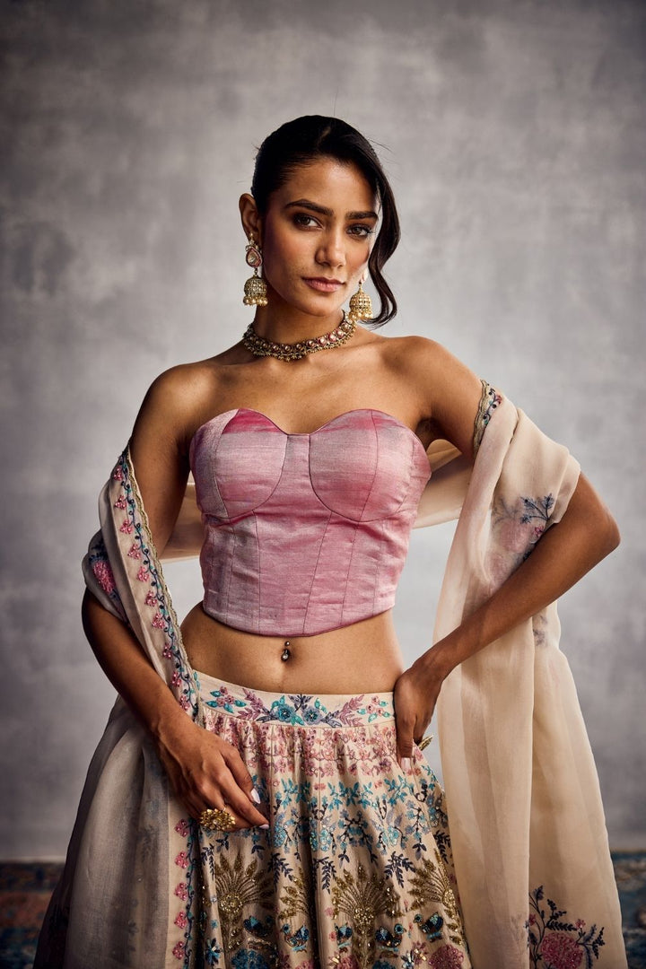 Ivory & Sparkling Pink Lehenga Set
