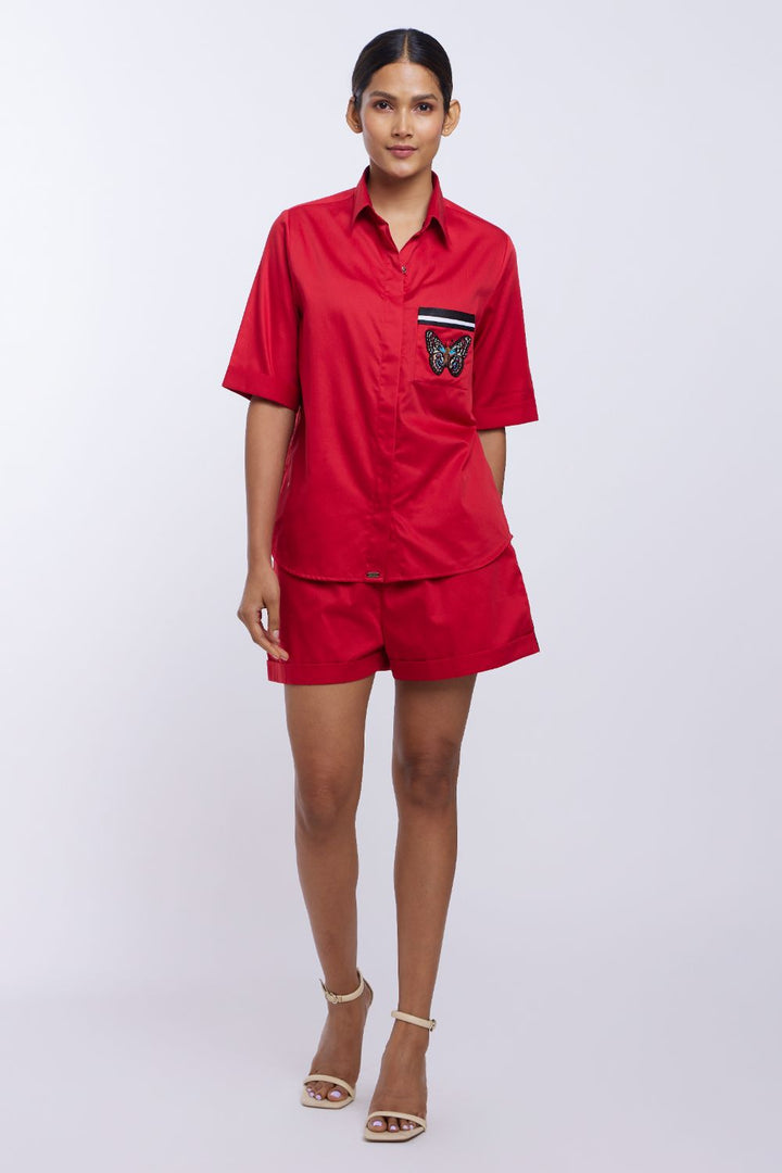 PLV Garden Red Butterfly Shirt Shorts Co-ord Set