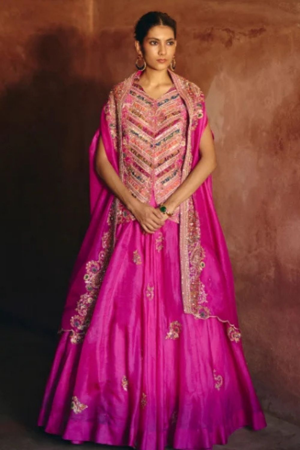 Gulrez Heavy Embroidered Jacket With Cape & Skirt