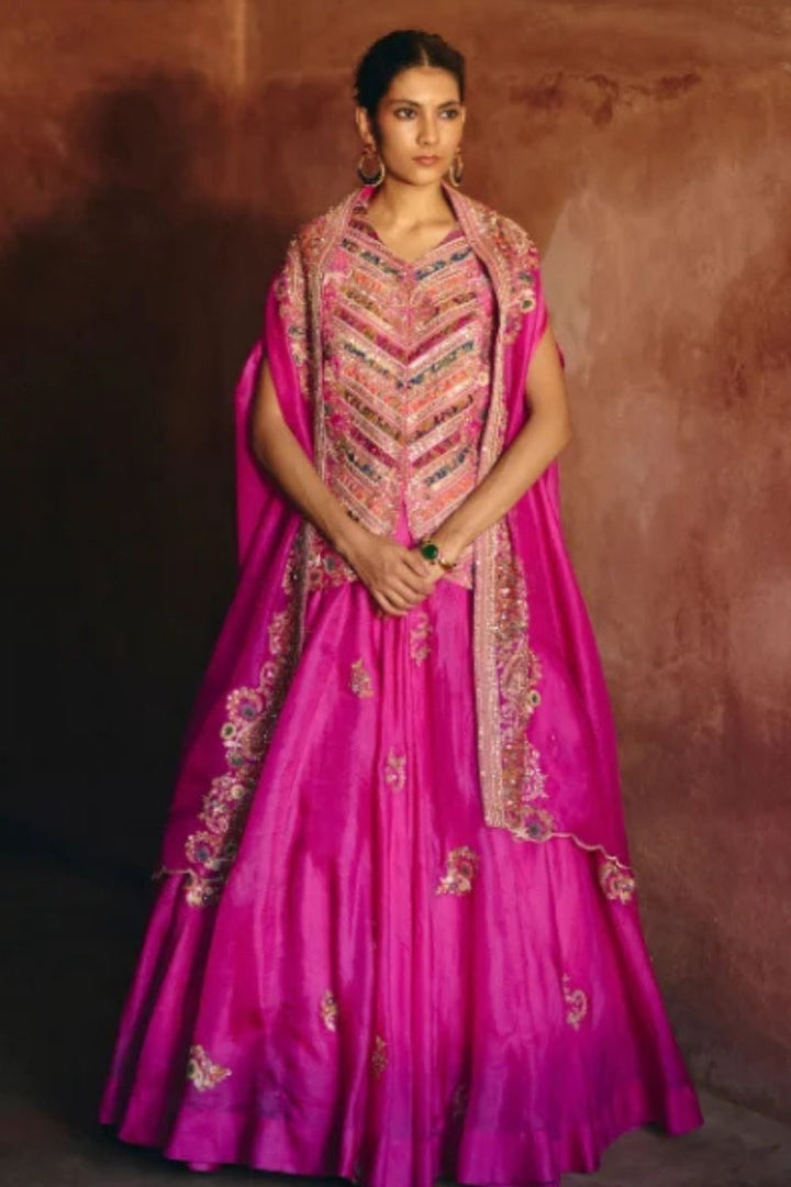 Gulrez Heavy Embroidered Jacket With Cape & Skirt