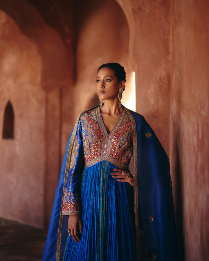 Gulred Crushed Kalidar With Organza Dupatta