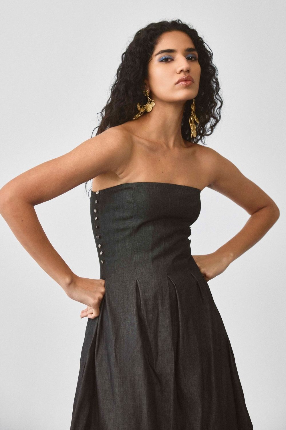 Echo Flared Balloon Denim Dress