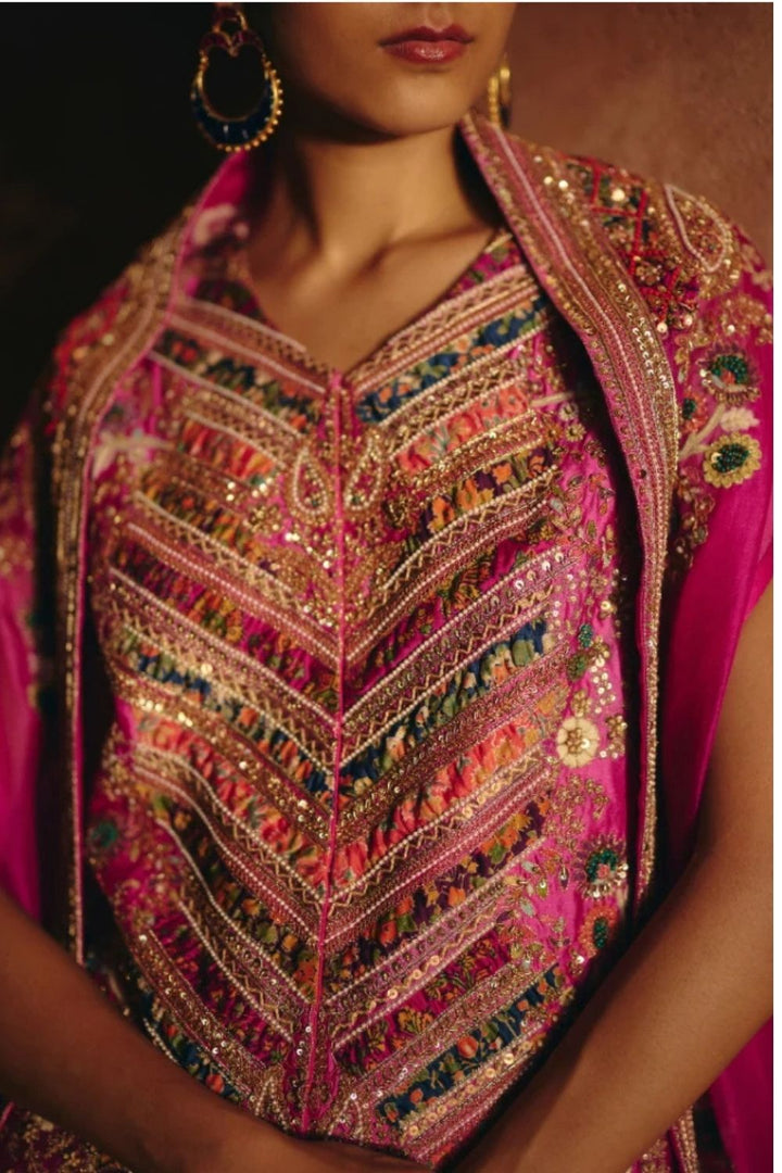 Gulrez Heavy Embroidered Jacket With Cape & Skirt