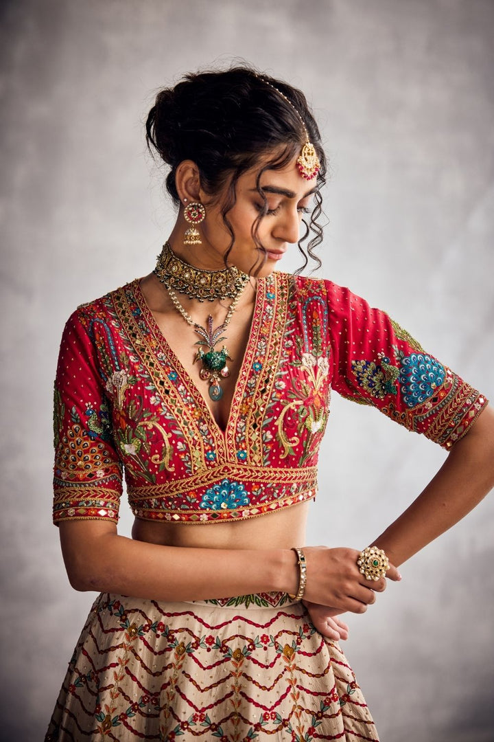 Ivory & Scarlet Red Lehenga Set