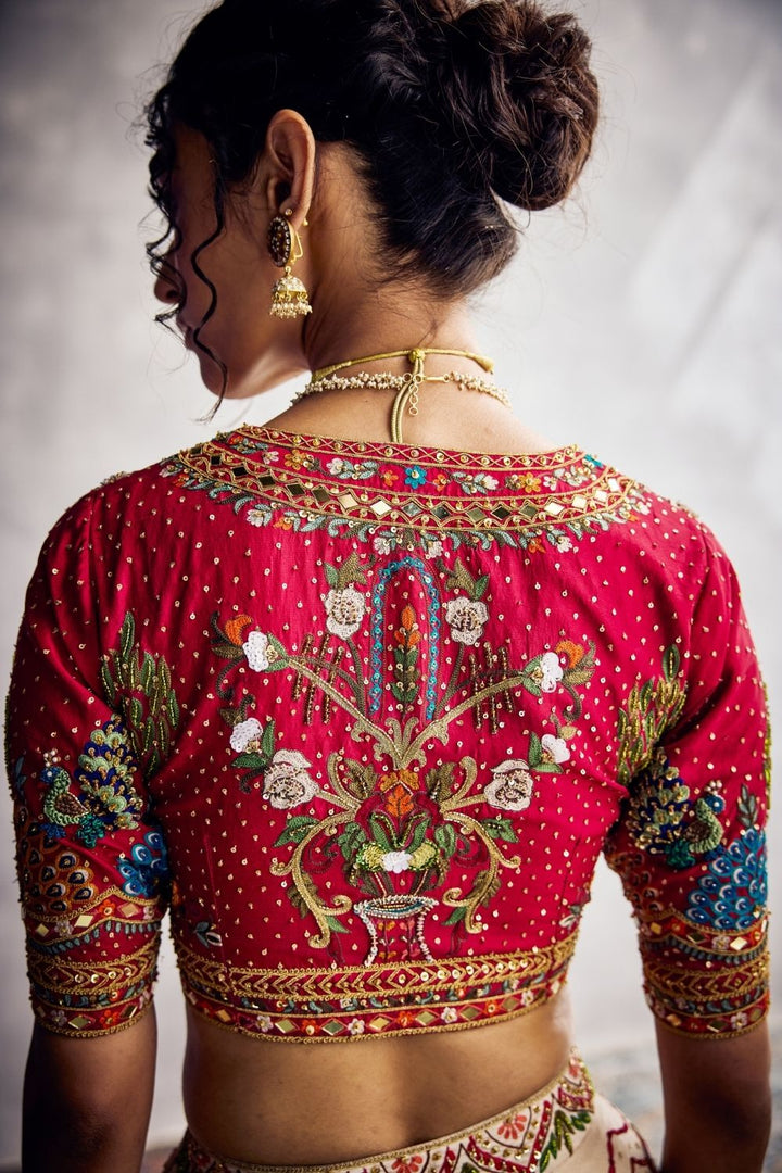 Ivory & Scarlet Red Lehenga Set