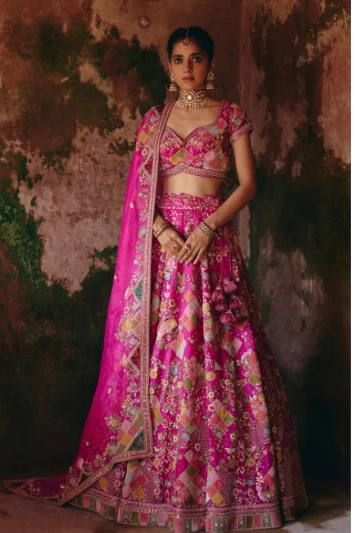 Velvet Patchwork Square Patch Lehenga Set