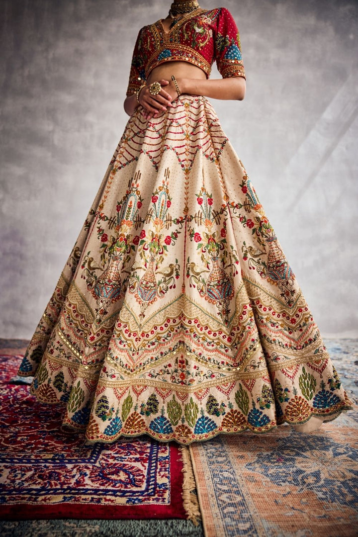 Ivory & Scarlet Red Lehenga Set