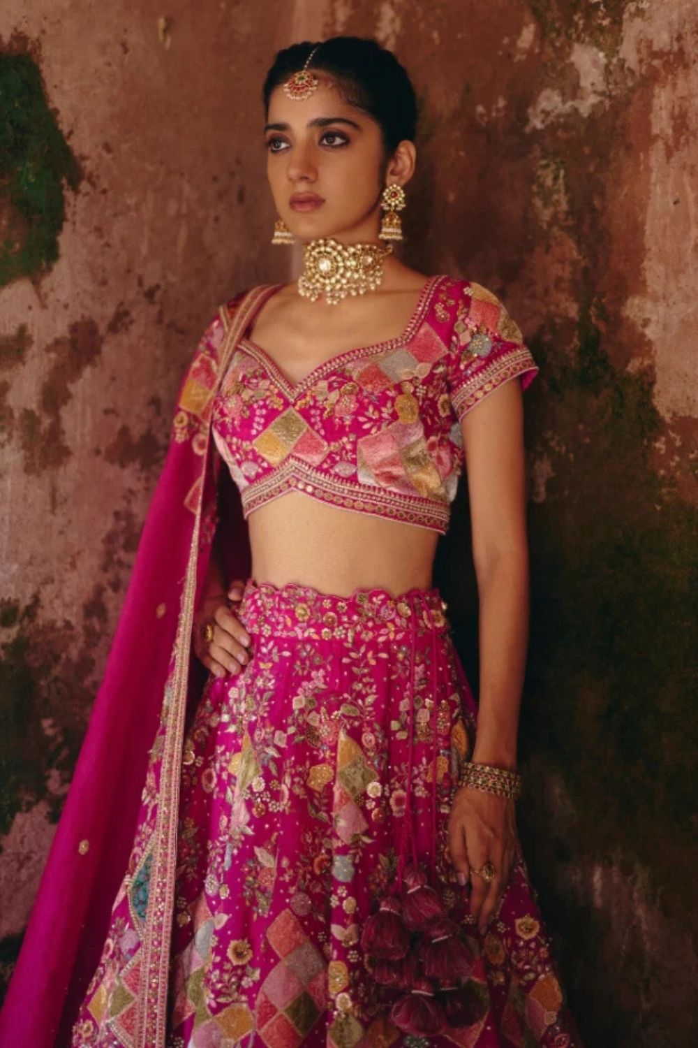 Velvet Patchwork Square Patch Lehenga Set