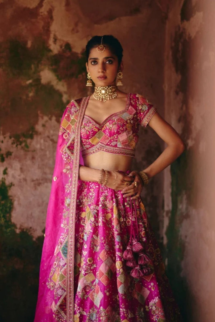 Velvet Patchwork Square Patch Lehenga Set