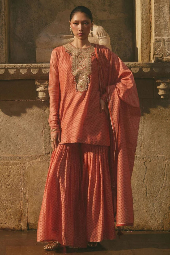 Chanderi Red Printed Sharara Set