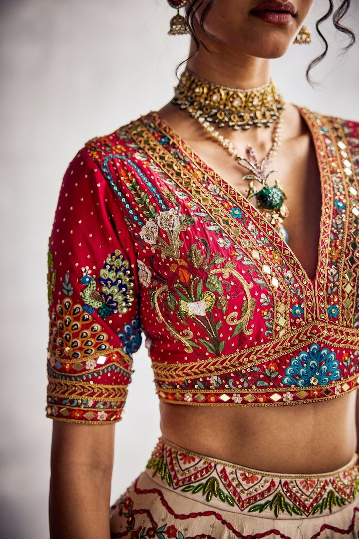 Ivory & Scarlet Red Lehenga Set