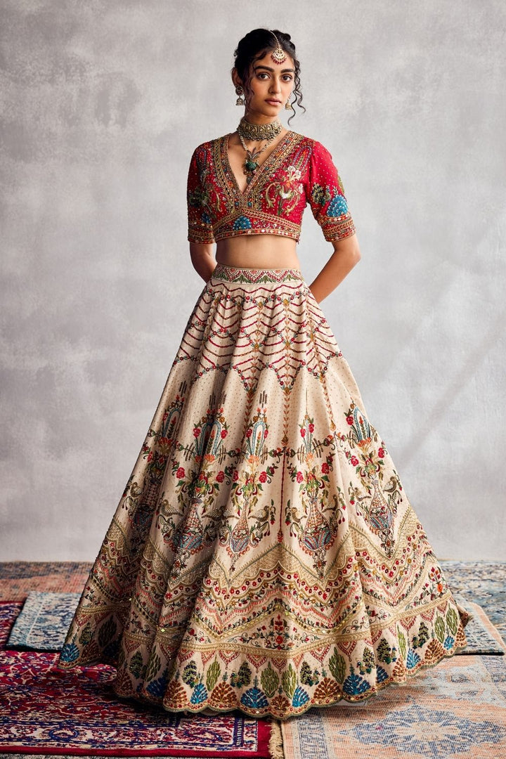 Ivory & Scarlet Red Lehenga Set