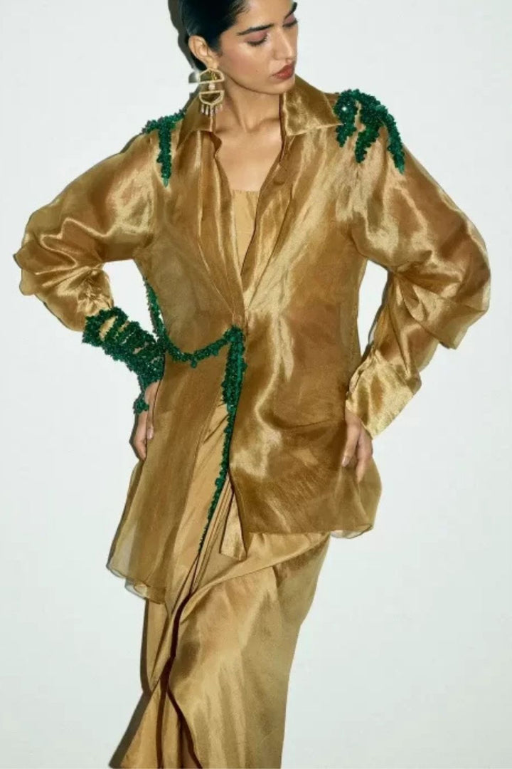 “Noori” Jacket with Bustier & Mocha Skirt