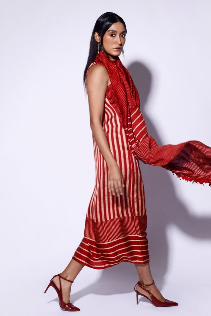 Red Stripe Polka Scarf Dress