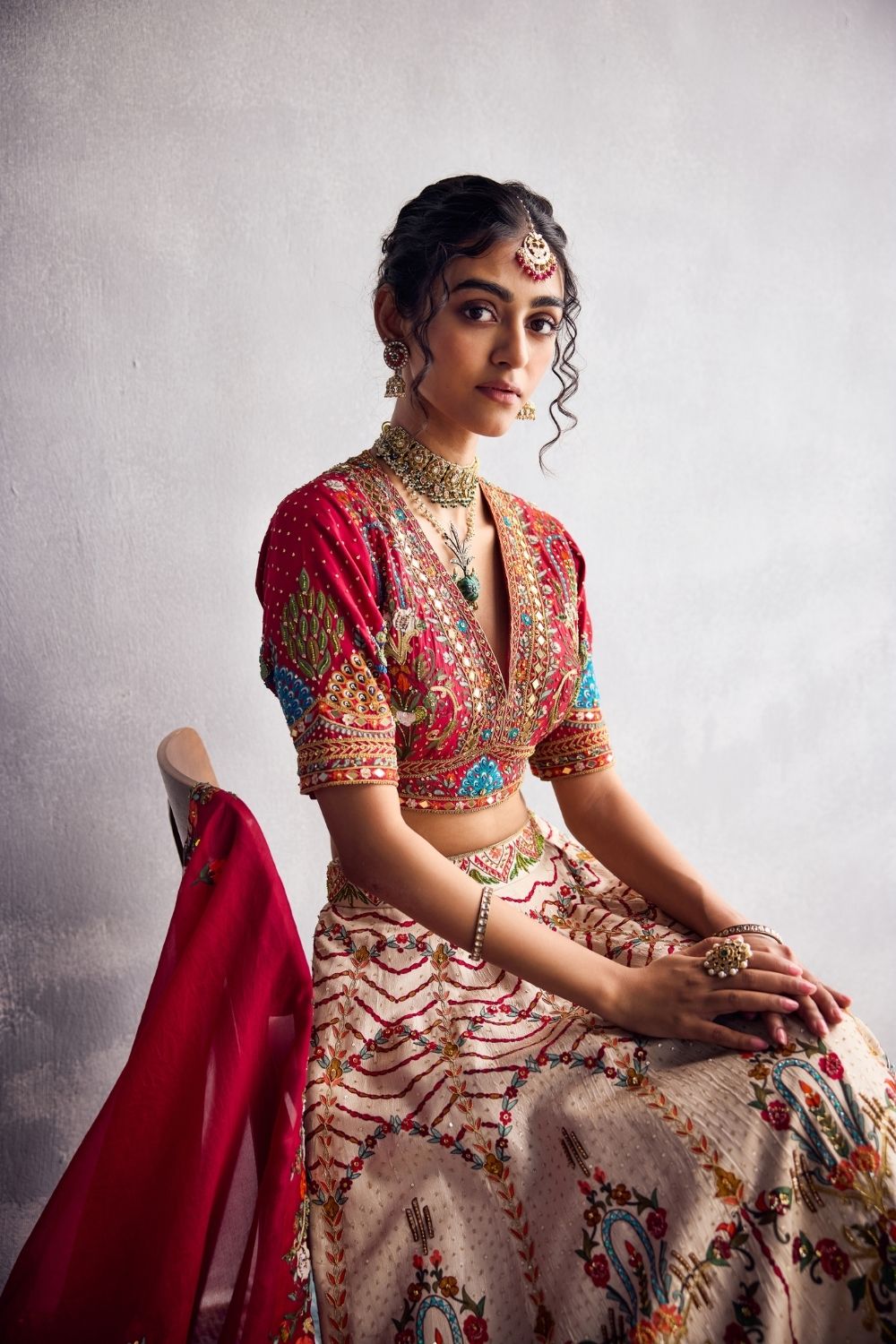 Ivory & Scarlet Red Lehenga Set