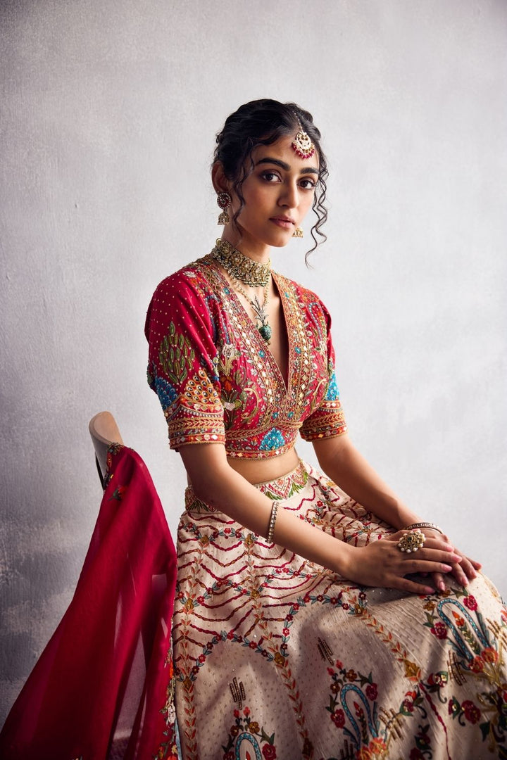 Ivory & Scarlet Red Lehenga Set