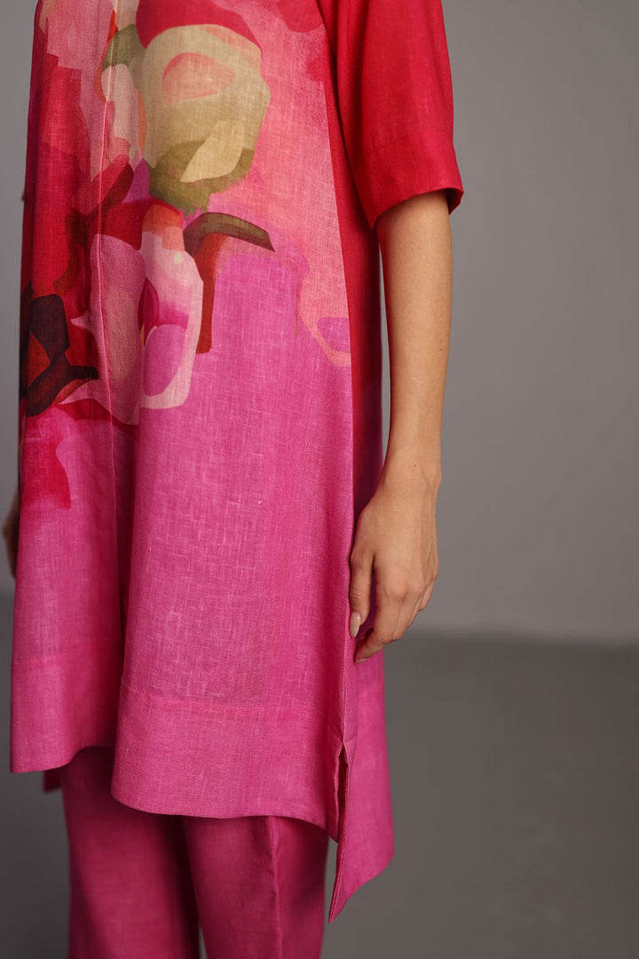 Diffuse fuchsia pink kurta set