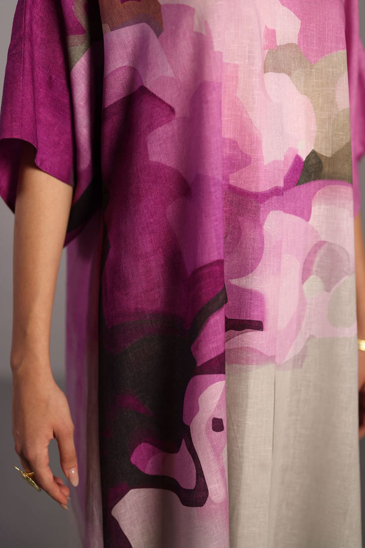 Diffuse beetroot & light grey long dress