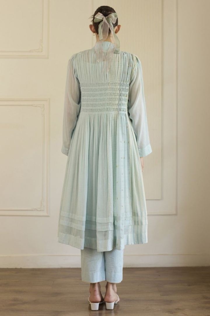 Blue Overlay/ Jacket With Slip and Pants Set