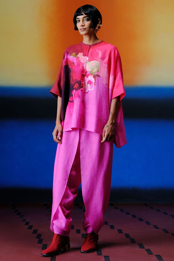 Diffuse fuchsia pink kurta set