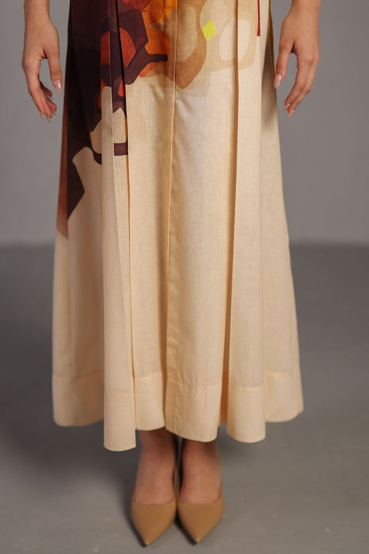 Diffuse brown & ochre long dress