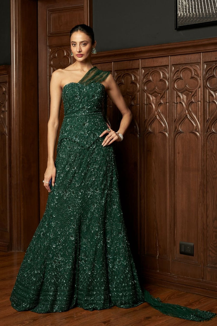Emerald Fishcut Lehenga With Corset Blouse
