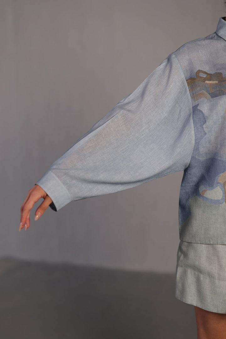Diffuse pastel blue & green skirt set