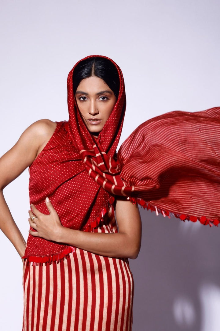 Red Stripe Polka Scarf Dress