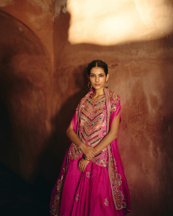Gulrez Heavy Embroidered Jacket With Cape & Skirt