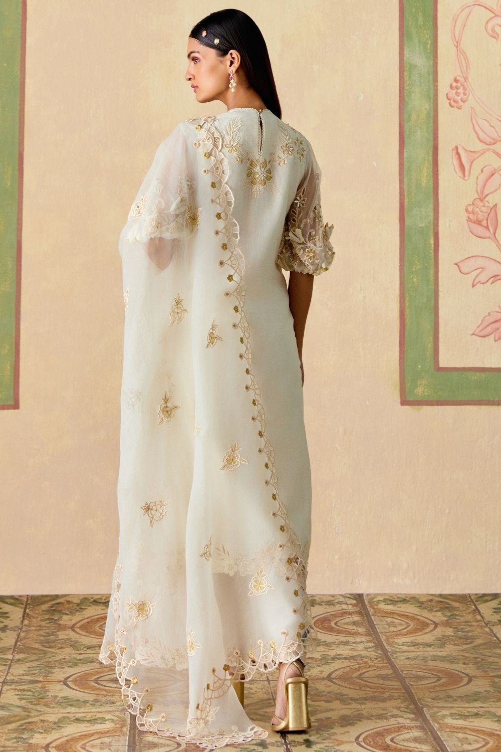 Ivory & Gold cutwork dupatta