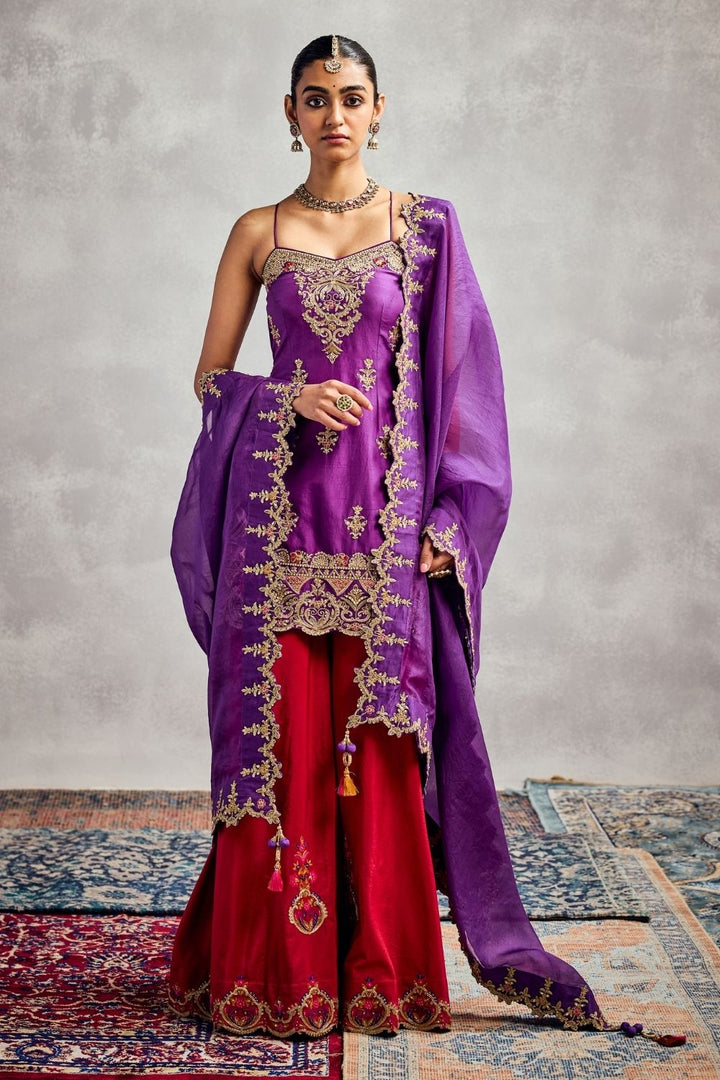 Purple & Fiery Red Sharara Set