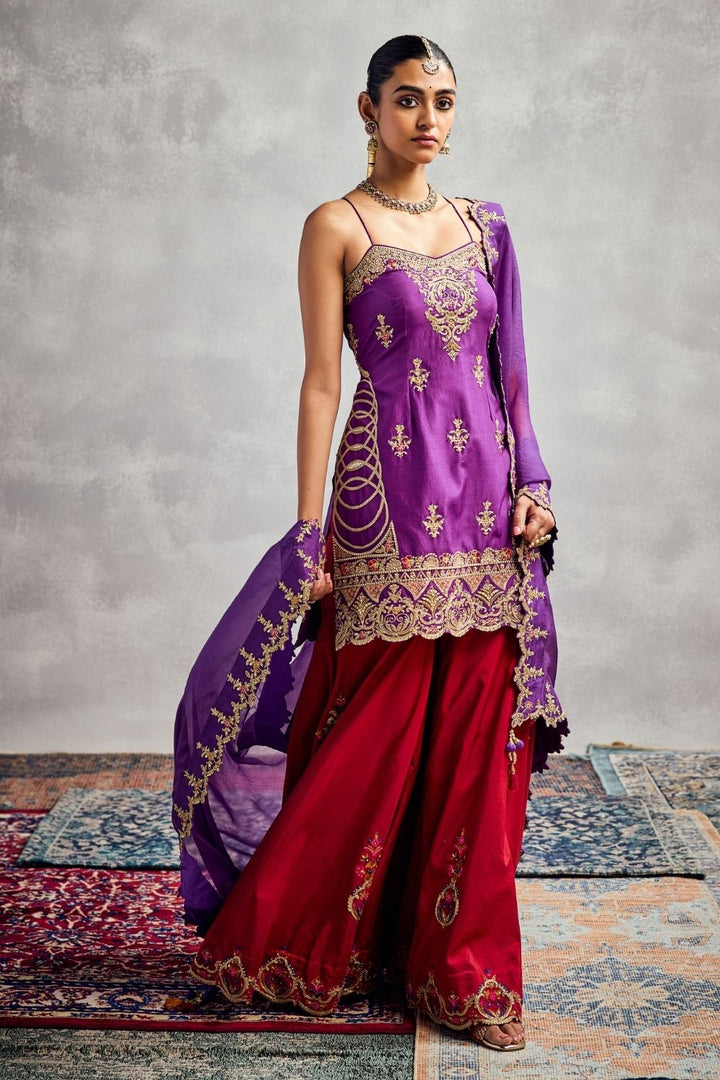 Purple & Fiery Red Sharara Set