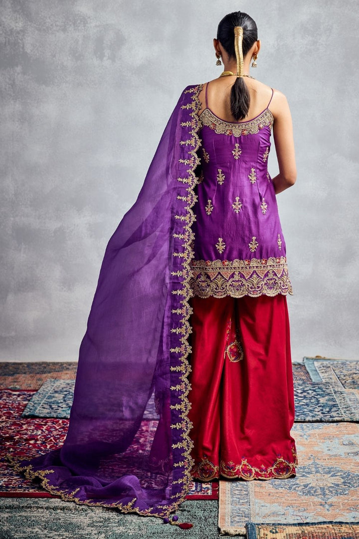 Purple & Fiery Red Sharara Set