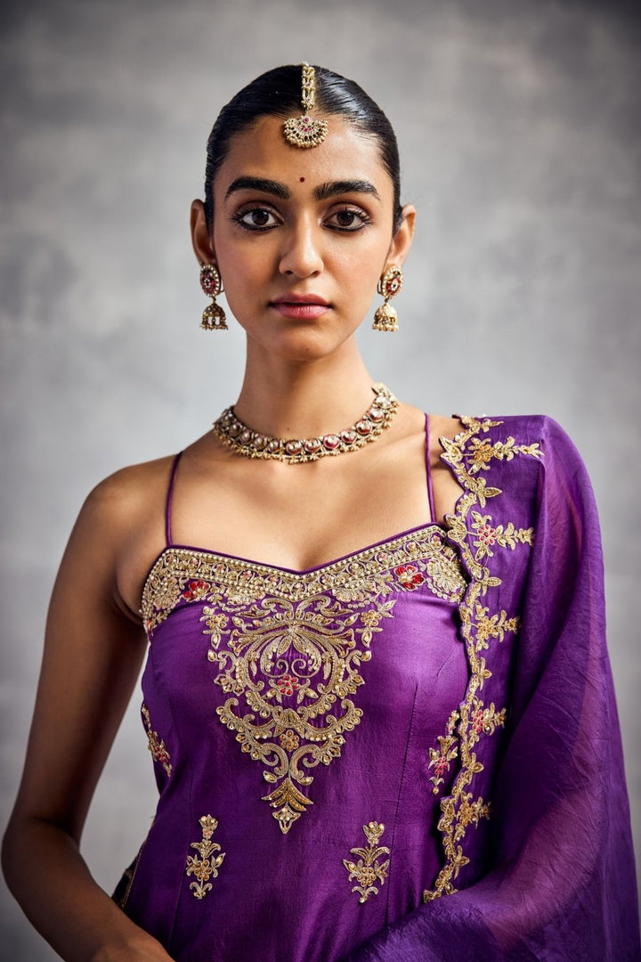 Purple & Fiery Red Sharara Set