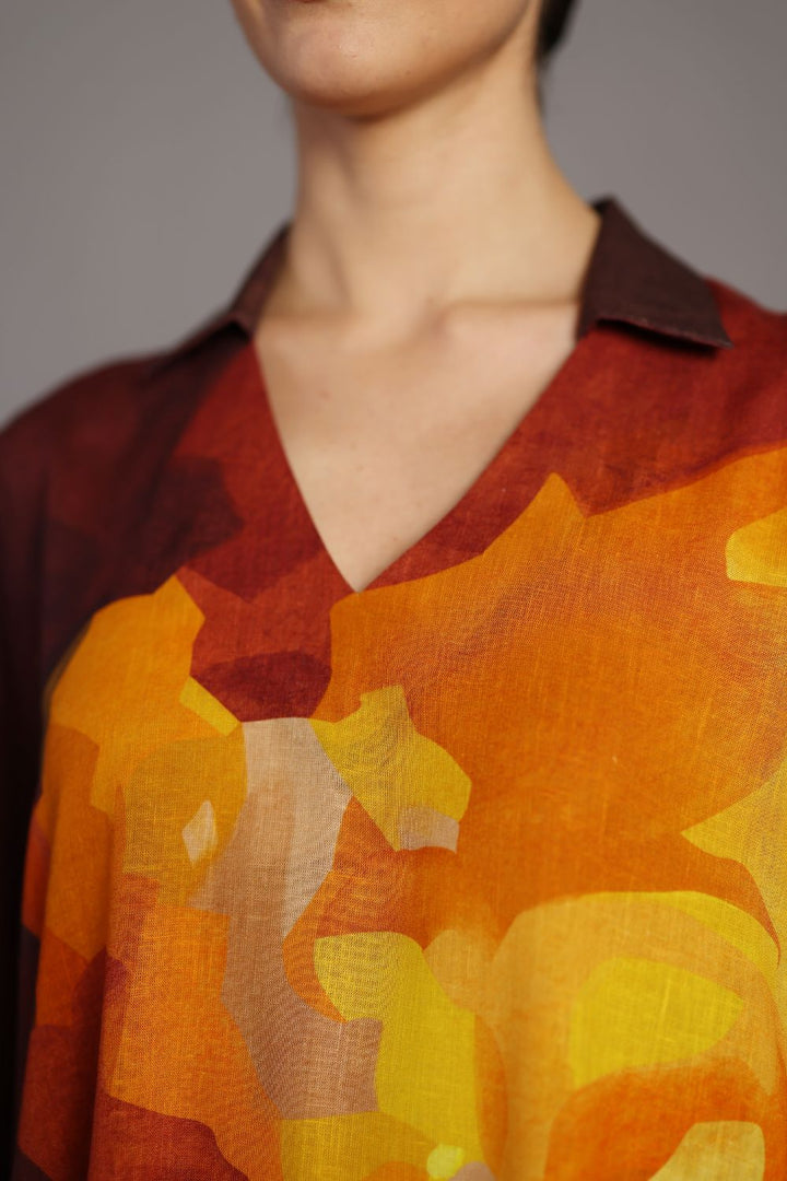 Diffuse brown & ochre long dress
