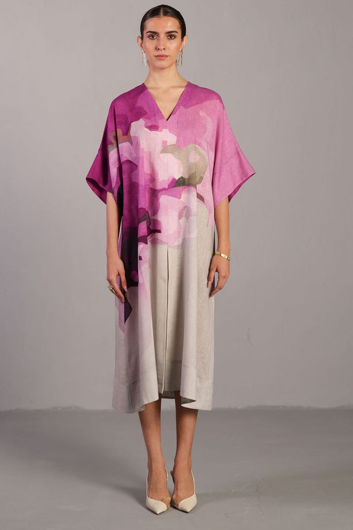 Diffuse beetroot & light grey long dress