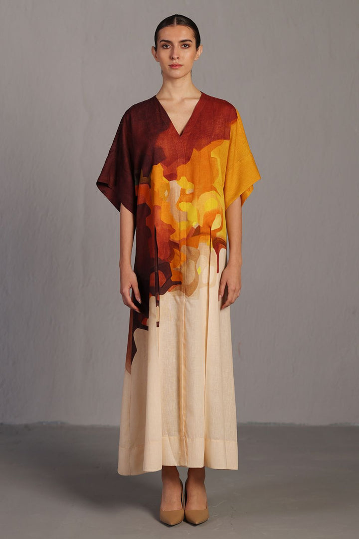 Diffuse brown & ochre long dress