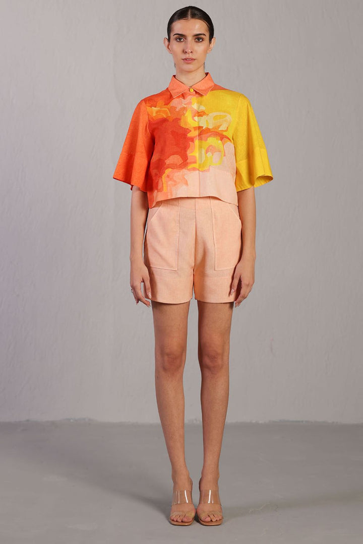 Diffuse bright orange & yellow shorts set