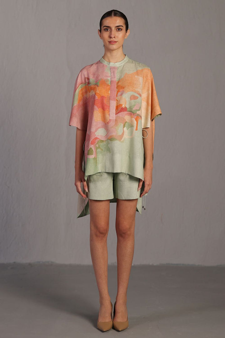 Diffuse soft pink & green shorts set