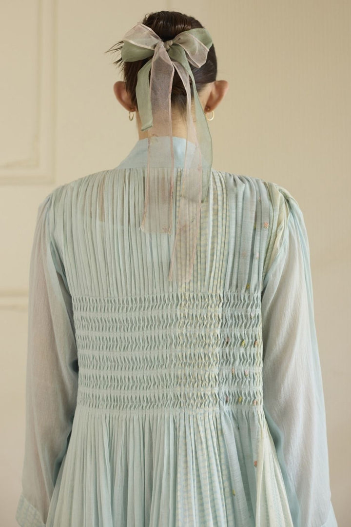 Blue Overlay/ Jacket With Slip and Pants Set