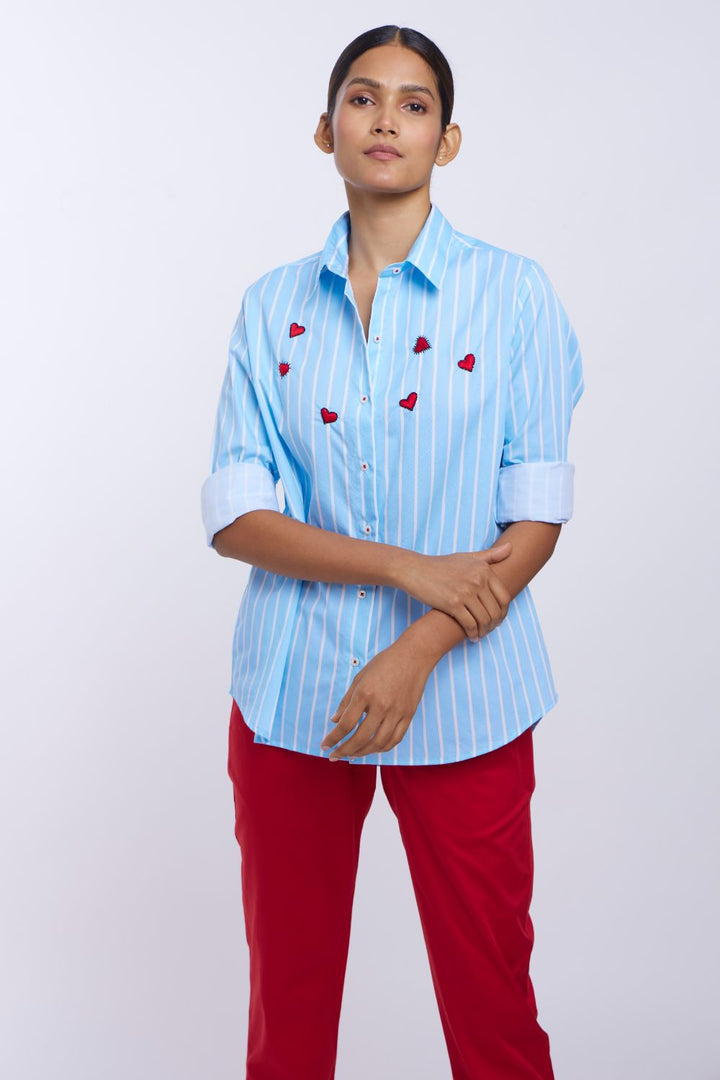 Blue Stripe Red Heart Shirt