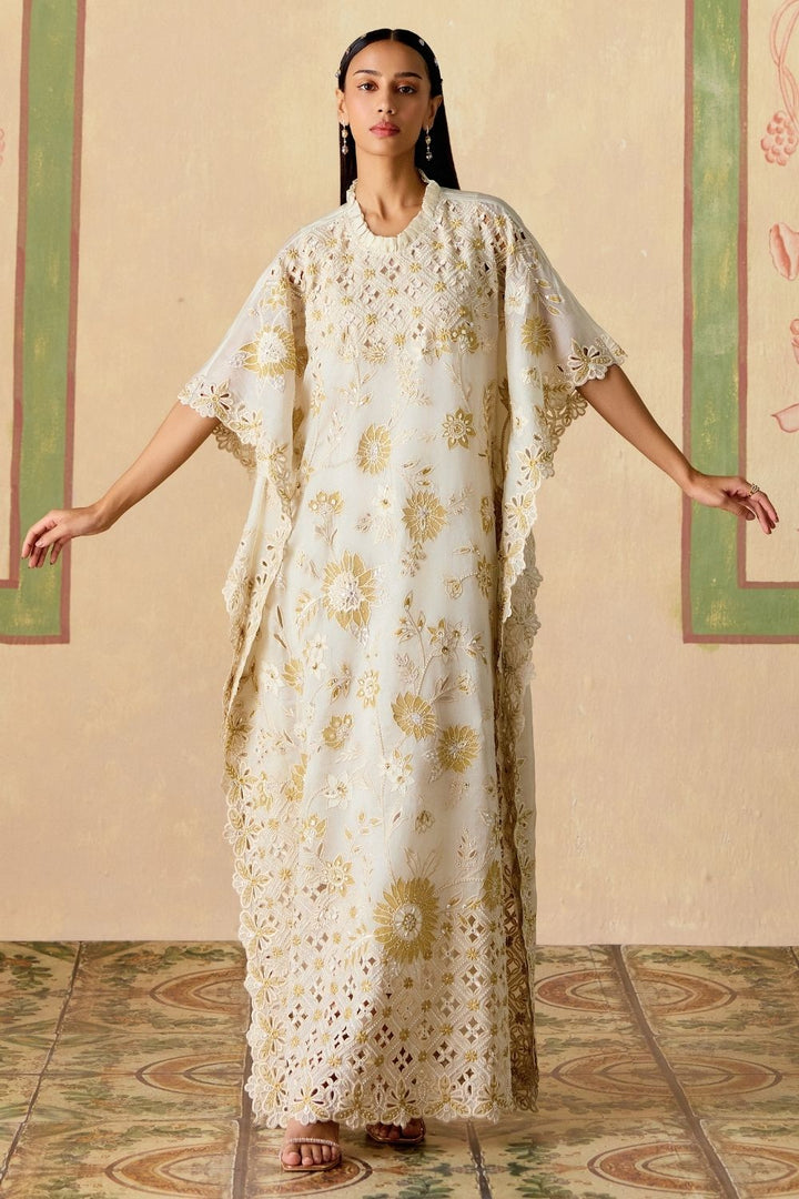 Ivory and gold long kaftan