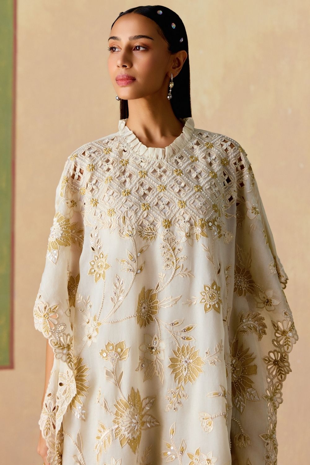 Ivory and gold long kaftan